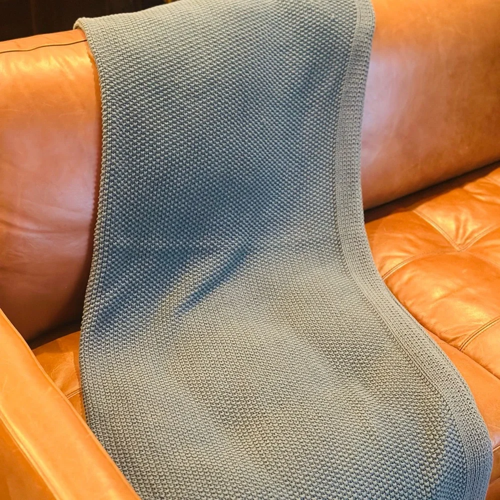 West Elm Blue Teal Cotton Throw Blanket